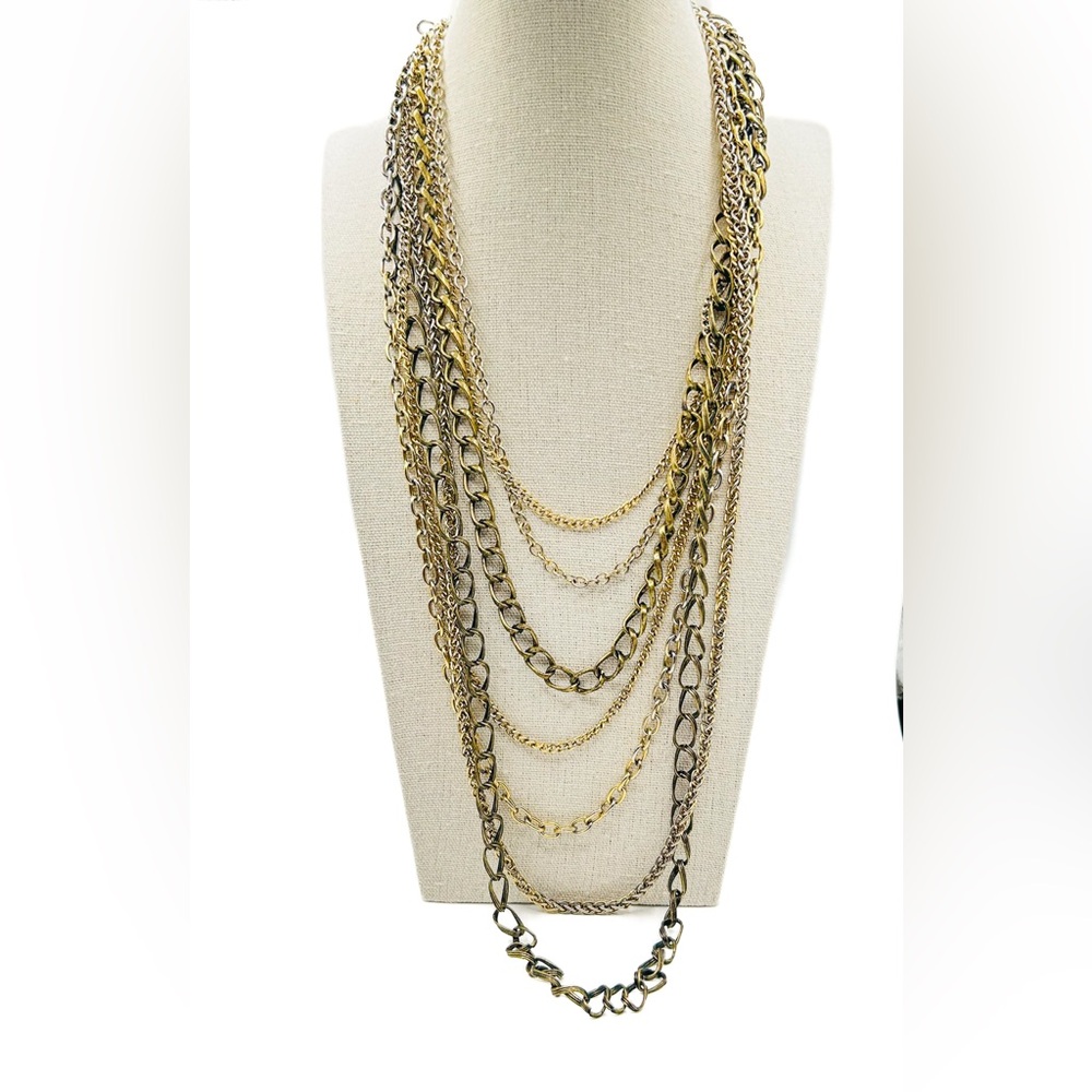 Vintage 7-Strand Mixed Metal Layered Chain Necklace - Picture 7 of 10